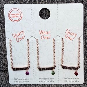 Wonder Nation Rose Gold 'Besties' Heart Charm Necklace - Purple, Green, Red